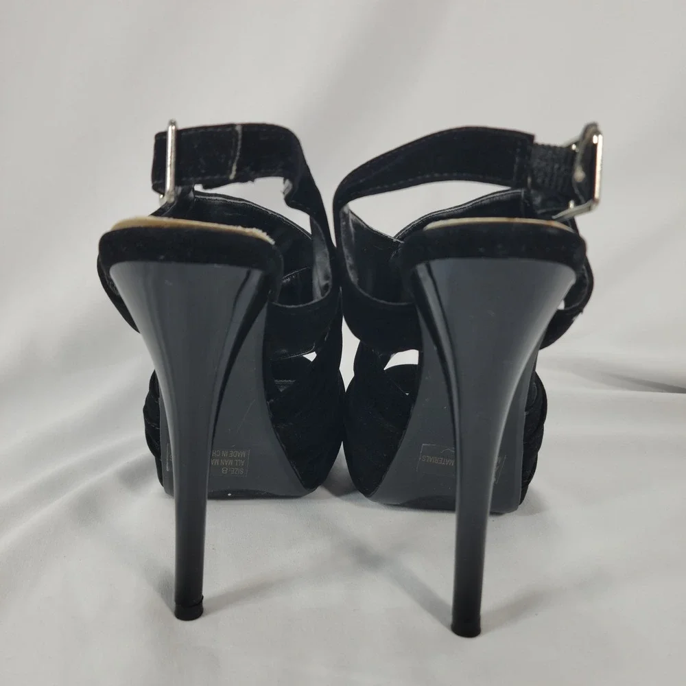 Qupid Slingback Platform Stiletto Heel Women 8 Black Ruched Suede Whimsigoth Y2K